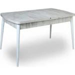 Set masa extensibila cu 6 scaune tapitate Homs cristal bej-picior-alb-170 x 80 cm - imagine 11