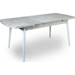 Set masa extensibila cu 6 scaune tapitate Homs cristal bej-picior-alb-170 x 80 cm - imagine 4