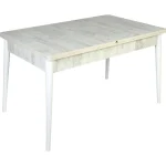 Set masa extensibila cu 6 scaune tapitate Homs cristal bej-picior-alb-170 x 80 cm - imagine 6