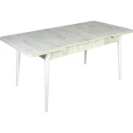 Set masa extensibila cu 6 scaune tapitate Homs cristal bej-picior-alb-170 x 80 cm - imagine 10