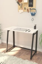 Birou pliabil cu cadru metalic Util Homs 80 x 50 x 75 cm,Alb-negru - imagine 3