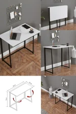 Birou pliabil cu cadru metalic Util Homs 80 x 50 x 75 cm,Alb-negru - imagine 4