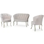 Set fotolii Viena, 2 buc scaun, bej-auriu, picioare metal auriu, Homs - imagine 6