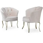 Set fotolii Viena, 2 buc scaun, bej-auriu, picioare metal auriu, Homs - imagine 4