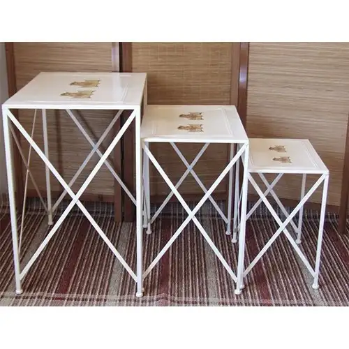 Set 3 masute matal talia Homs 3 buc, alb,angel