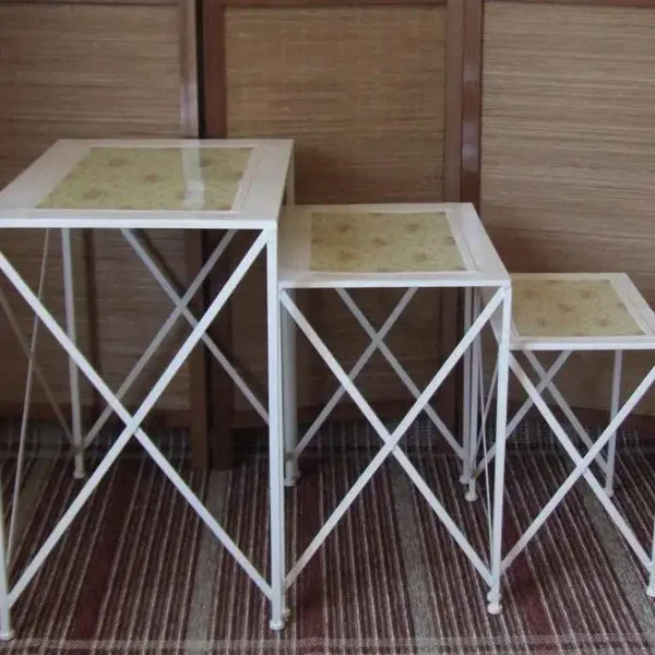 Set 3 masute metal talia Homs , alb,flower