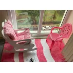 Scaun balansoar copii 40×70×65 cm – MDF alb/roz, Baby Puzzle - imagine 8