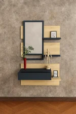 Corp suspendat cu oglinda pentru hol, Mina Homs, 60 x 87.5 x 31.3 cm, stejar/gri