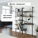 Biblioteca lemn, Seria A-620, Homs, negru/natur, 200 x 70 x 50 cm, lemn/metal,30283 - imagine 9