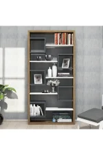 Biblioteca/etajera carti, Hamdo Homs, alb/nuc/gri antracit, 160 x 80 x 22 cm, PAL - imagine 4