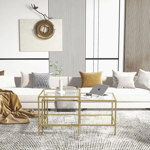 Masa de cafea Deco metal-sticla-auriu,Homs,seria D-710,0029