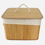 Coș de depozitare cu capac din bambus, elegant și practic, cu interior textil - imagine 5