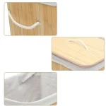 Coș de depozitare cu capac din bambus, elegant și practic, cu interior textil - imagine 3