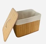 Coș de depozitare cu capac din bambus, elegant și practic, cu interior textil