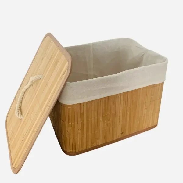 Coș de depozitare cu capac din bambus, elegant și practic, cu interior textil