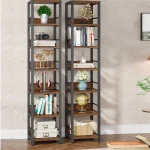 Biblioteca de colt, nuc/negru, 190x35x35 cm - imagine 9