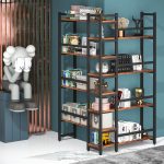 Biblioteca pentru colt din culuare nuc si negru, 167 cm - imagine 8