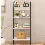 Etajera cu 4 polite, biblioteca culoare alb, 137cm - imagine 4