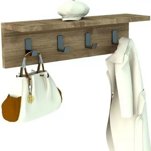 Cuier cu 4 agatatori si polita, Anatolya Homs, 60 x 16 x 15 cm, nuc