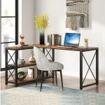 Birou Oscar,culoare nuc si negru,135+110x75 cm - imagine 8