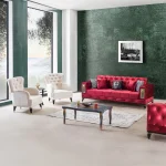 Canapea extensibila 3 locuri living 225x89x90 cm – stofa rosie – Bolivia - imagine 2