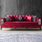 Canapea extensibila 3 locuri living 225x89x90 cm – stofa rosie – Bolivia