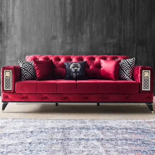 Canapea extensibila 3 locuri living 225x89x90 cm – stofa rosie – Bolivia