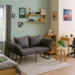 Canapea extensibila 2 locuri living 180x60 cm – stofa gri & metal negru – Viper - imagine 6