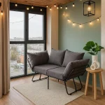 Canapea extensibila 2 locuri living 180x60 cm – stofa gri & metal negru – Viper - imagine 4