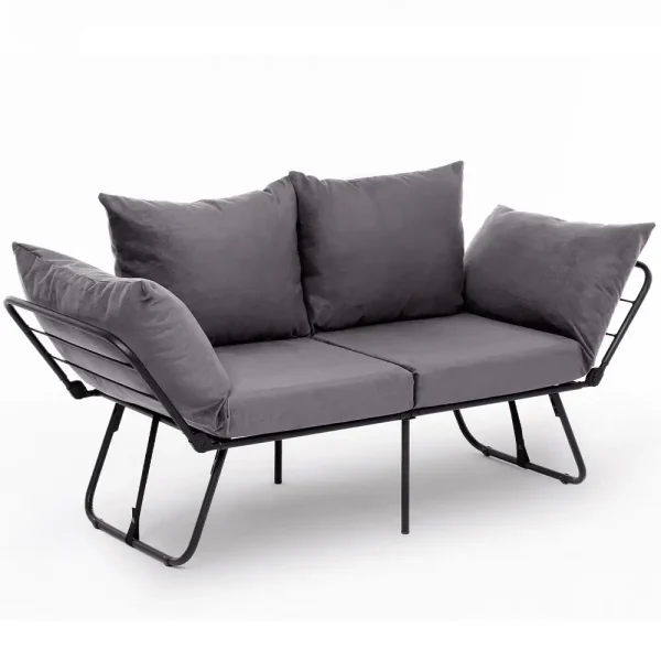 Canapea extensibila 2 locuri living 180x60 cm – stofa gri & metal negru – Viper