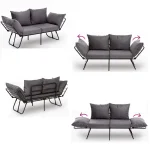 Canapea extensibila 2 locuri living 180x60 cm – stofa gri & metal negru – Viper - imagine 9