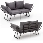 Canapea extensibila 2 locuri living 180x60 cm – stofa gri & metal negru – Viper - imagine 13