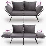 Canapea extensibila 2 locuri living 180x60 cm – stofa gri & metal negru – Viper - imagine 2