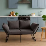 Canapea extensibila 2 locuri living 180x60 cm – stofa gri & metal negru – Viper - imagine 5