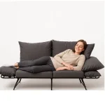 Canapea extensibila 2 locuri living 180x60 cm – stofa gri & metal negru – Viper - imagine 3