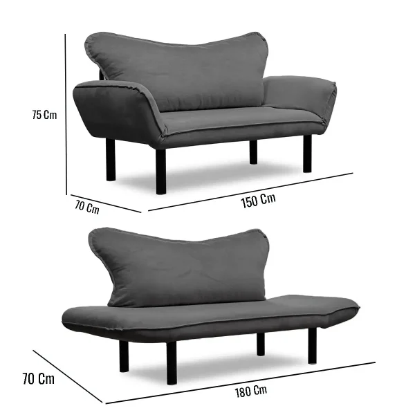 Canapea extensibila 2 locuri living 180X70 cm – stofa gri si metal gri – Chatto