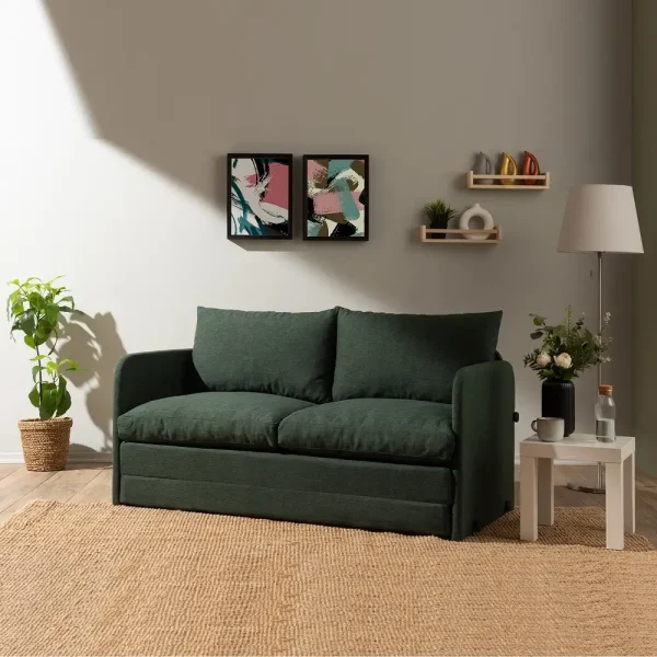 Canapea extensibila 2 locuri moderna, 200x148 cm – stofa verde – Saga