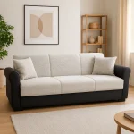 Canapea extensibila 3 loc cu spatiu de depozitare – stofa negru si bej – Country