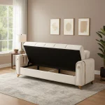 Canapea extensibila cu lada de depozitare 220x87x93 cm , bej si detalii aurii –Camara - imagine 4