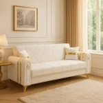 Canapea extensibila cu lada de depozitare 220x87x93 cm , bej si detalii aurii –Camara - imagine 5