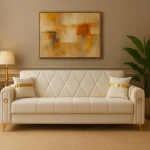 Canapea extensibila cu lada de depozitare 220x87x93 cm , bej si detalii aurii –Camara - imagine 8