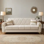 Canapea extensibila cu lada de depozitare 220x87x93 cm , bej si detalii aurii –Camara - imagine 3