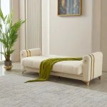 Canapea extensibila cu lada de depozitare 220x87x93 cm , bej si detalii aurii –Camara - imagine 2