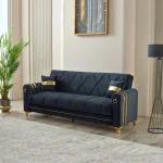 Canapea extensibila cu lada de depozitare 220x87x93 cm , detalii aurii –Camara - imagine 4