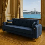 Canapea extensibila cu lada de depozitare 220x87x93 cm , detalii aurii –Camara