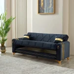 Canapea extensibila cu lada de depozitare 220x87x93 cm , detalii aurii –Camara - imagine 5