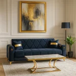 Canapea extensibila cu lada de depozitare 220x87x93 cm , detalii aurii –Camara - imagine 3