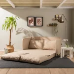 Canapea extensibila 2 locuri moderna, 200x148 cm – stofa bej – Saga - imagine 4