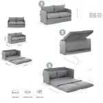 Canapea extensibila 2 locuri moderna, 200x148 cm – stofa bej – Saga - imagine 14