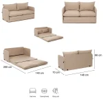 Canapea extensibila 2 locuri moderna, 200x148 cm – stofa bej – Saga - imagine 2